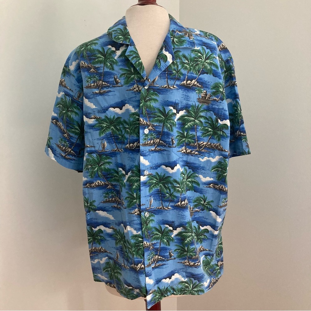 Evergreen Island Mens Aloha Shirt Sz L Made in Hawaii